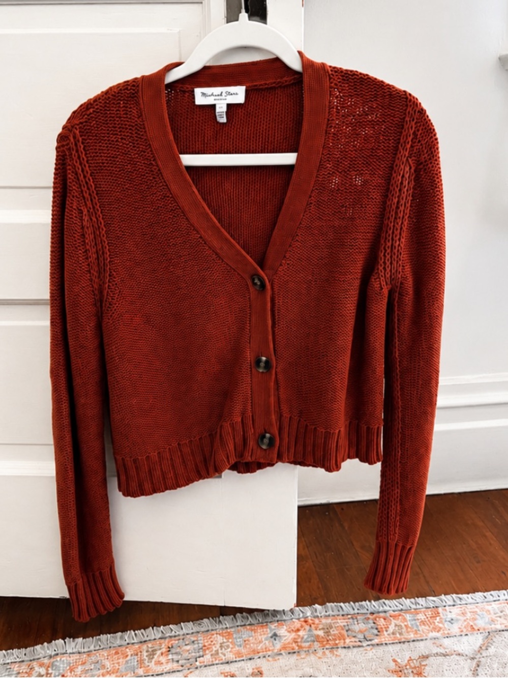 Michael Stars Fran Cropped V-Neck Cardigan Rust Cotton Blend Size S